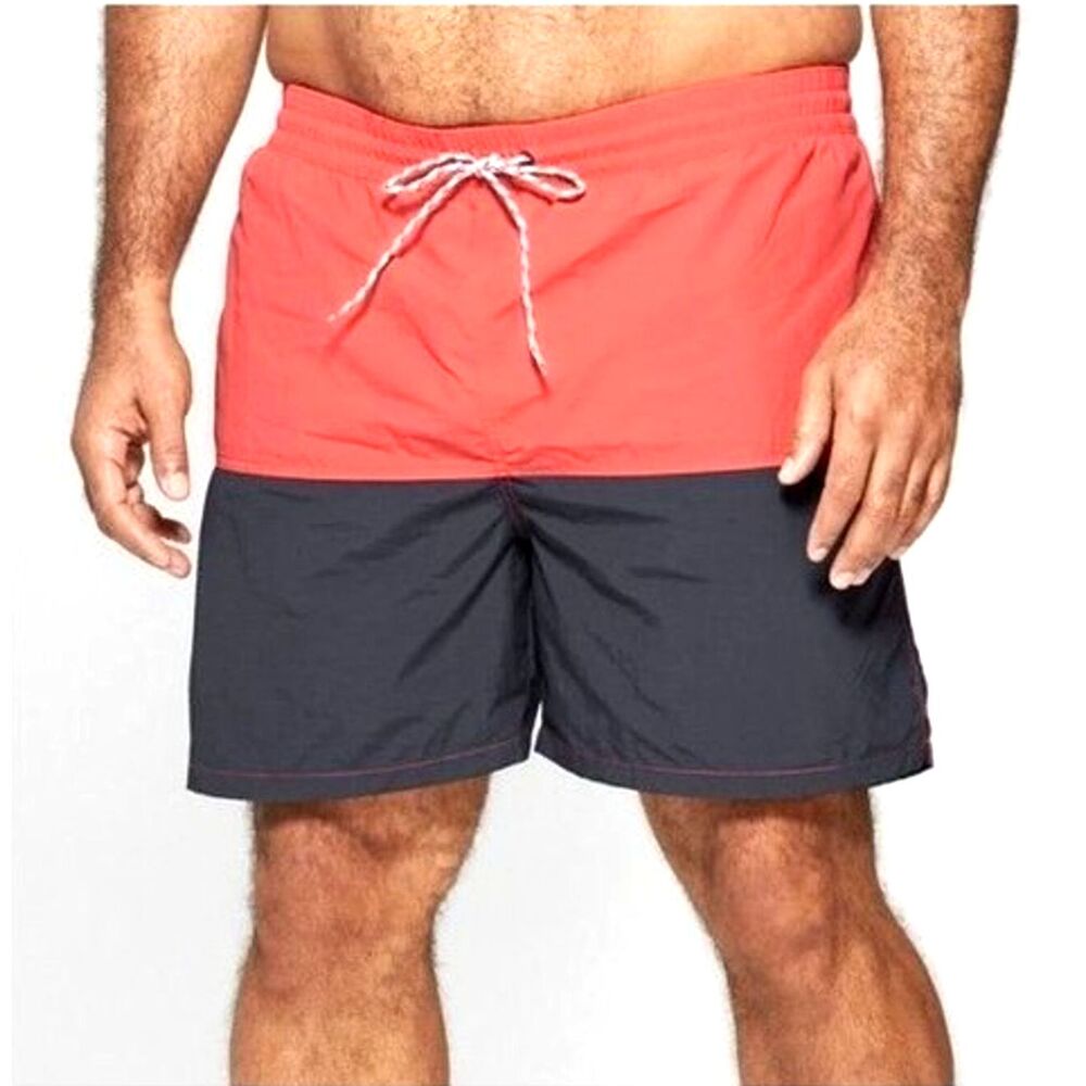 Men's 6" Swim Trunks Goodfellow & Co, 2-Panel Colorblock Swim Shorts - Coral, XL